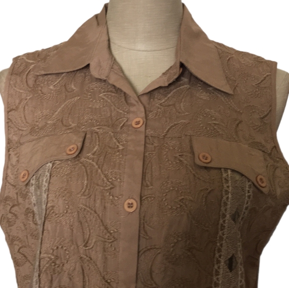 Joy & Co Button Down Sleeveless Blouse Sz L - Picture 4 of 7